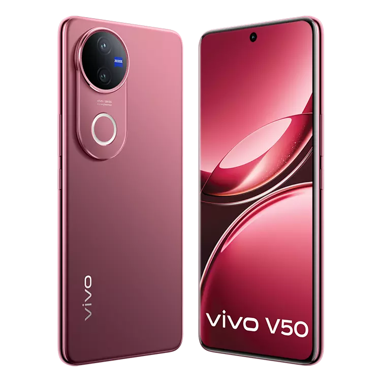 Vivo V50 5G 20 vivo v50 5g Rose Red back front inclined
