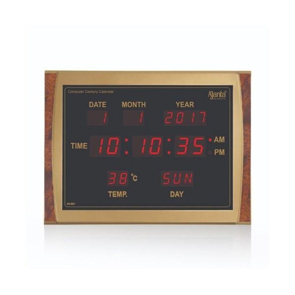 Ajanta Digital Calendar Wall Clock -DC 037 3 Ajanta Digital Calendar Wall Clock DC 037 Golden with LED display showing time, date, and day