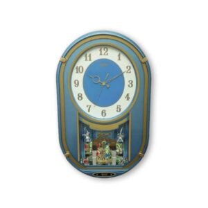 Ajanta Classic Musical Pendulum Quartz Wall Clock -Model 5827 with blue plain finish, white dial, gold numerals, and ornate pendulum design