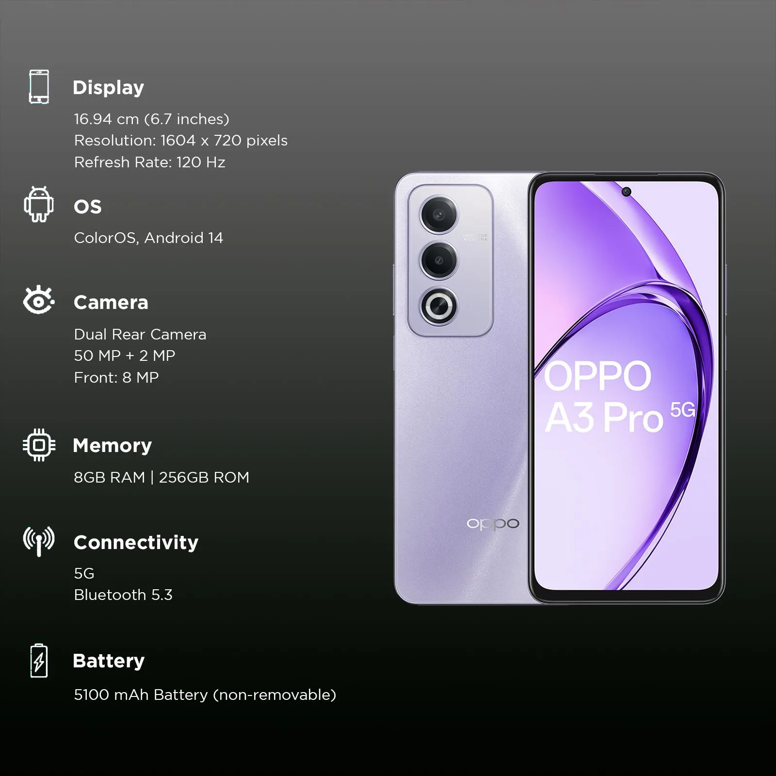 OPPO A3 Pro 5G (CPH2665) 4 OPPO A3 PRO 5G Moonlight Purple features