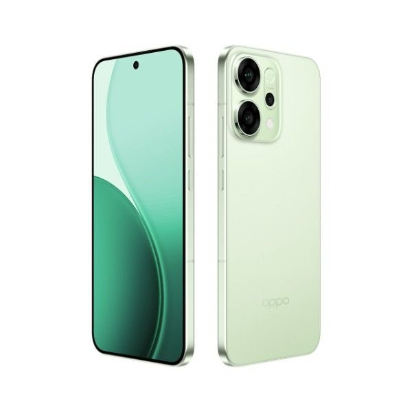 OPPO Reno14 5G 12 OPPO Reno 14 5G Mint Green front back inclined outword