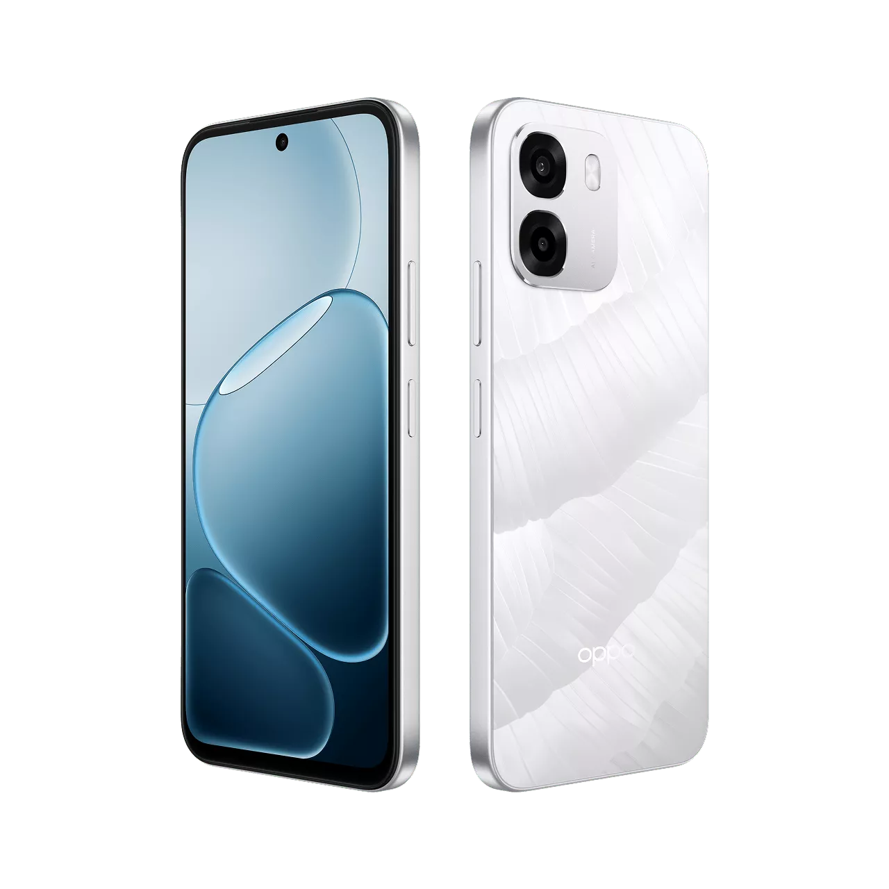 OPPO A6 5G 16 OPPO A6 5G Front Back tilted outword ice White