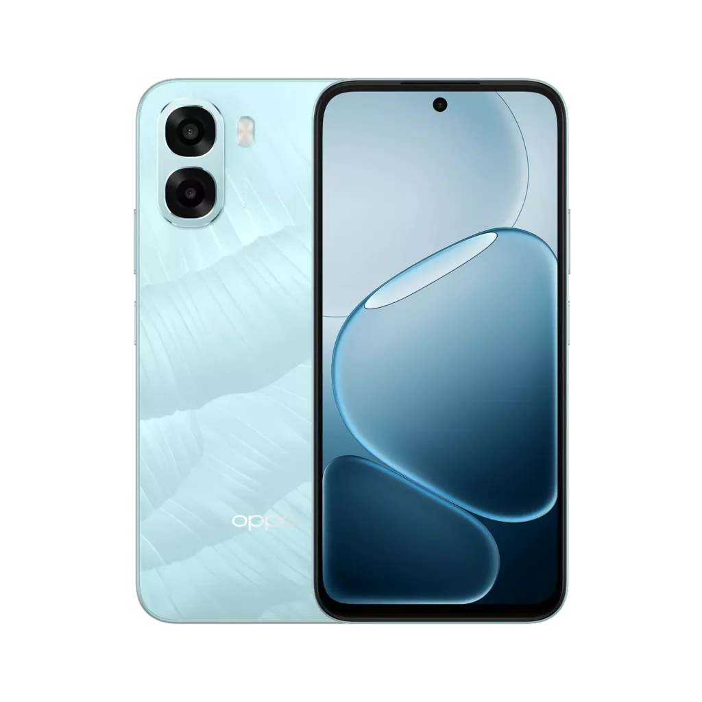 OPPO A6X 4G 4 OPPO A6X 4G smartphone in ice blue color front back