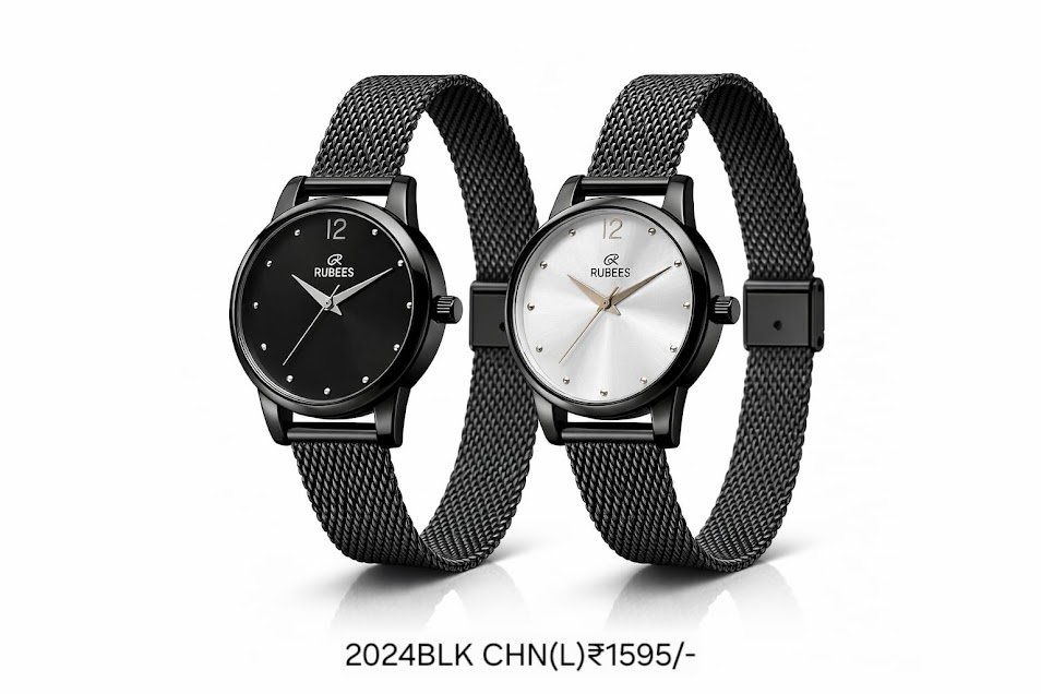RUBEES 2024BLK CHN(L) Ladies Black Mesh Strap Wrist Watch 1 RUBEES 2024BLK CHN(L) Ladies Black Mesh Strap Wrist Watch