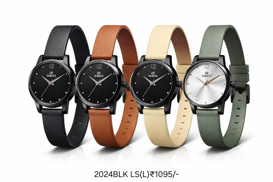 RUBEES 2024BLK LS(L) Ladies Leather Strap Wrist Watch 1 RUBEES 2024BLK LS(L) Leather Strap Wrist Watch