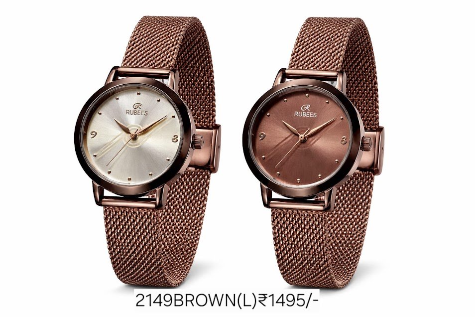 RUBEES 2149BROWN(L) Ladies Rose‑Gold Mesh Strap Wrist Watch 1 RUBEES 2149BROWN(L) Ladies Brown Mesh Strap Wrist Watch