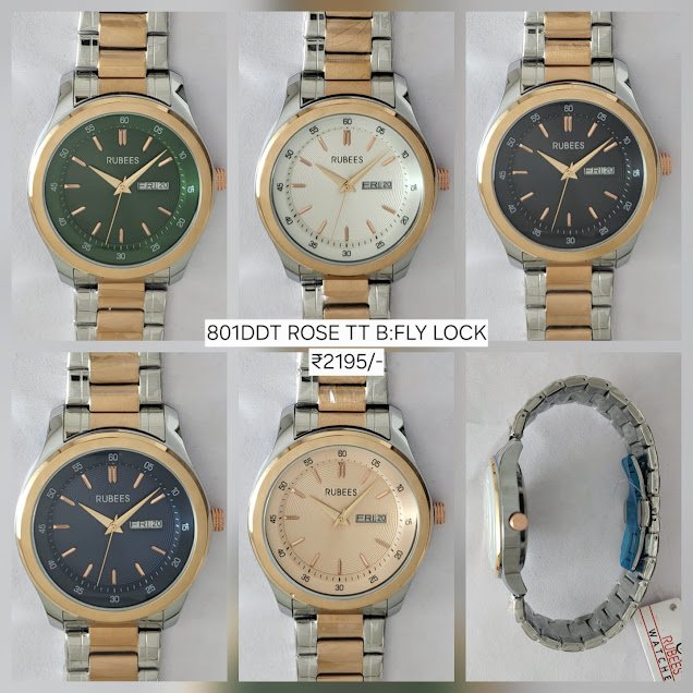 RUBEES 801DDT ROSE TT B:FLY LOCK(G) Gents Watch 1 RUBEES 801DDT ROSE TT B:FLY LOCK(G) Gents Two‑Tone Metal Strap Wrist Watch