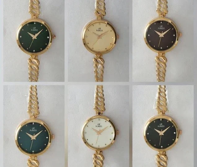 RUBEES 143ROSE(L) ladies gold chain strap wrist watch with quartz movement and elegant design under ₹2000