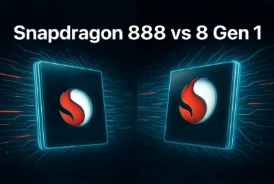 Snapdragon 888 vs Snapdragon 8 Gen 1 chipset comparison image showing CPU, GPU, AI, and performance differences